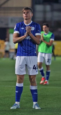 070825 - Port Vale v Cardiff City - Sky Bet League 1 - Dylan Lawlor of Cardiff applauds the travelling fans