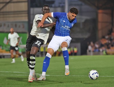 070825 - Port Vale v Cardiff City - Sky Bet League 1 - Yousef Saleh of Cardiff and Jesse Debrah of Port Vale