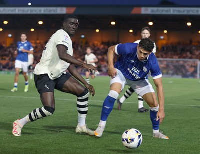 070825 - Port Vale v Cardiff City - Sky Bet League 1 - Yousef Saleh of Cardiff and Jesse Debrah of Port Vale