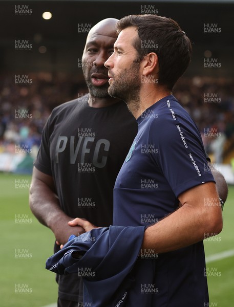 070825 - Port Vale v Cardiff City - Sky Bet League 1 - Manager Brian Barry-Murphy of Cardiff and Manager Darren Moore of Port Vale at the start of the match
