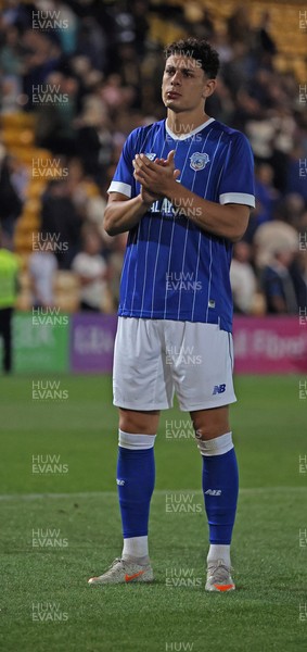 070825 - Port Vale v Cardiff City - Sky Bet League 1 - Yousef Saleh of Cardiff applauds the travelling fans