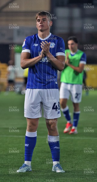 070825 - Port Vale v Cardiff City - Sky Bet League 1 - Dylan Lawlor of Cardiff applauds the travelling fans