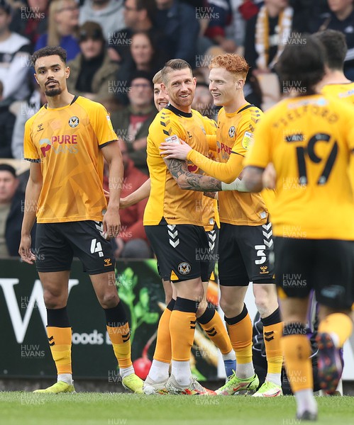 020522 - Port Vale v Newport County - Sky Bet League 2 - Ryan Haynes of Newport County celebrates scoring the 1st goal in 3 minutes with team mates