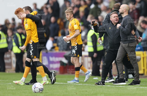 020522 - Port Vale v Newport County - Sky Bet League 2 - Manager James Rowberry of Newport County and staff celebrate at the end of the match