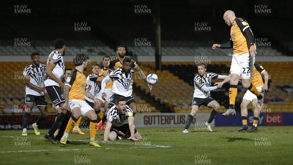 160321 - Port Vale v Newport County - Sky Bet League 2 - Kevin Ellison of Newport County heads the ball into the pack
