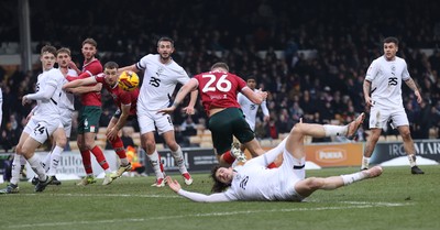 180125 - Port Vale v Newport County - Sky Bet League 2 - Cameron Evans of Newport heads past the keeper for the 2nd goal