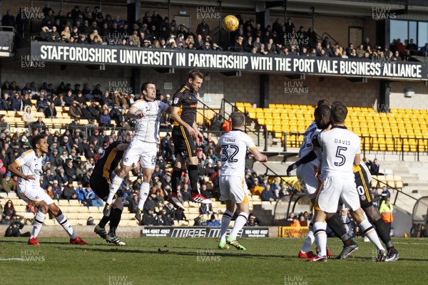 240218 - Port Vale v Newport County, Sky Bet League 2 - Mickey Demetriou of Newport County (centre) in action
