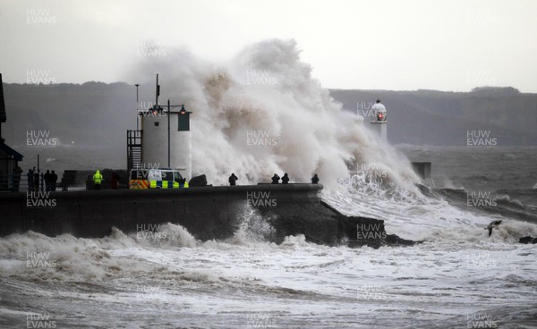 050214 - Weather - Picture shows the waves battering the South Wales coastline at Porthcawl