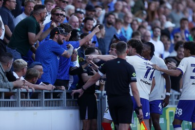 050926 - Portsmouth FC v Cardiff City - SkyBet Championship - Ollie Tanner of Cardiff City gets involved after an incident with the home supporters
