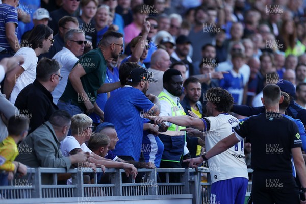 050926 - Portsmouth FC v Cardiff City - SkyBet Championship - Ollie Tanner of Cardiff City gets involved after an incident with the home supporters