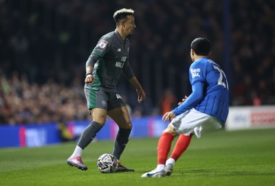 110225  Portsmouth v Cardiff City, EFL Sky Bet Championship - Callum Robinson of Cardiff City takes on Andre Dozzell of Portsmouth