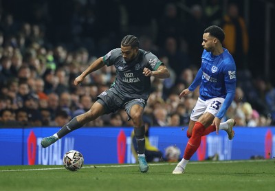 110225  Portsmouth v Cardiff City, EFL Sky Bet Championship - Andy Rinomhota of Cardiff City takes on Josh Murphy of Portsmouth