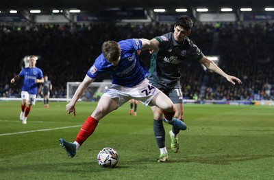 110225  Portsmouth v Cardiff City, EFL Sky Bet Championship - Callum O'Dowda of Cardiff City and Terry Devlin of Portsmouth compete for the ball