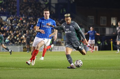 110225  Portsmouth v Cardiff City, EFL Sky Bet Championship - Callum Robinson of Cardiff City fires a shot at goal