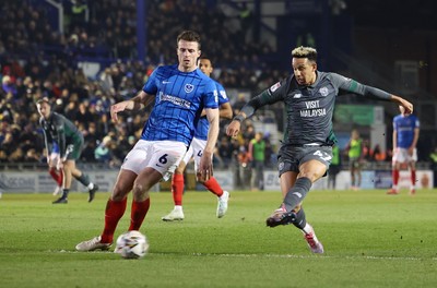 110225  Portsmouth v Cardiff City, EFL Sky Bet Championship - Callum Robinson of Cardiff City fires a shot at goal