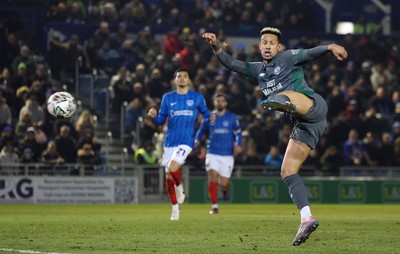 110225  Portsmouth v Cardiff City, EFL Sky Bet Championship - Callum Robinson of Cardiff City fires a shot at goal