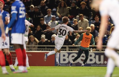 100326 - Portsmouth v Swansea City, EFL Sky Bet Championship - Ethan Galbraith of Swansea City celebrates after scoring goal