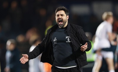 100326 - Portsmouth v Swansea City, EFL Sky Bet Championship - Swansea City head coach Vitor Matos celebrates at the end of the match