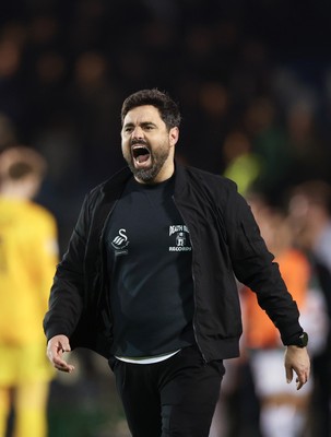 100326 - Portsmouth v Swansea City, EFL Sky Bet Championship - Swansea City head coach Vitor Matos celebrates at the end of the match