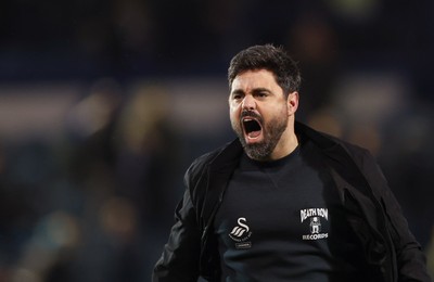 100326 - Portsmouth v Swansea City, EFL Sky Bet Championship - Swansea City head coach Vitor Matos celebrates at the end of the match