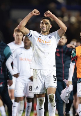 100326 - Portsmouth v Swansea City, EFL Sky Bet Championship - Ben Cabango of Swansea City celebrates at the end of the match
