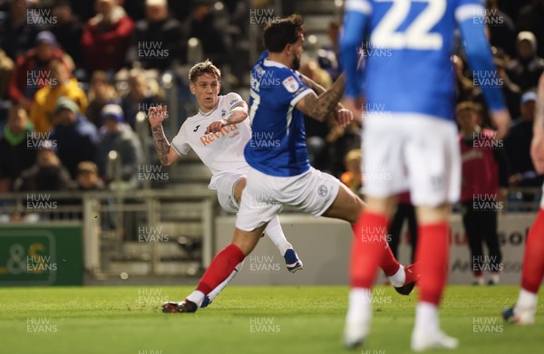100326 - Portsmouth v Swansea City, EFL Sky Bet Championship - Ethan Galbraith of Swansea City shoots to score goal