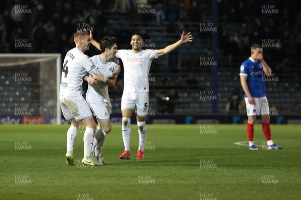 100326 - Portsmouth v Swansea City, EFL Sky Bet Championship - Josh Key of Swansea City celebrates after scoring the second goal