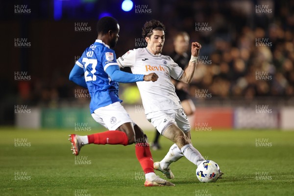 100326 - Portsmouth v Swansea City, EFL Sky Bet Championship - Josh Key of Swansea City takes on Millenic Alli of Portsmouth