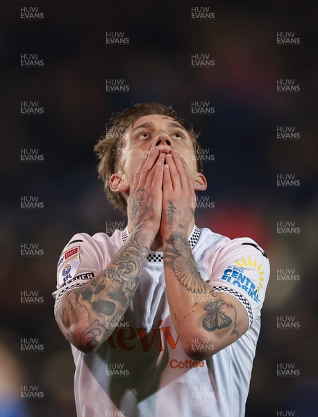 100326 - Portsmouth v Swansea City, EFL Sky Bet Championship -Ethan Galbraith of Swansea City reacts after missing a chance to score