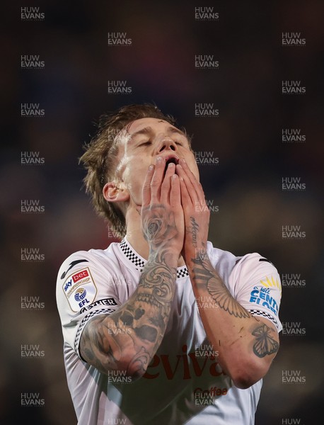 100326 - Portsmouth v Swansea City, EFL Sky Bet Championship -Ethan Galbraith of Swansea City reacts after missing a chance to score