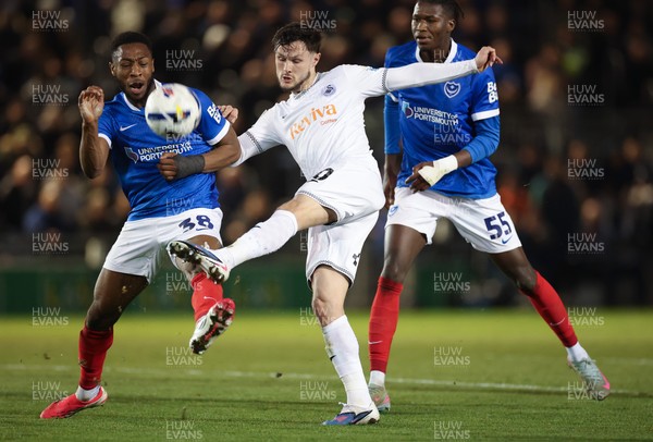 100326 - Portsmouth v Swansea City, EFL Sky Bet Championship - Liam Cullen of Swansea City shoots at goal