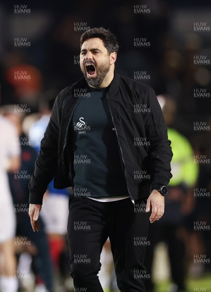 100326 - Portsmouth v Swansea City, EFL Sky Bet Championship - Swansea City head coach Vitor Matos celebrates at the end of the match