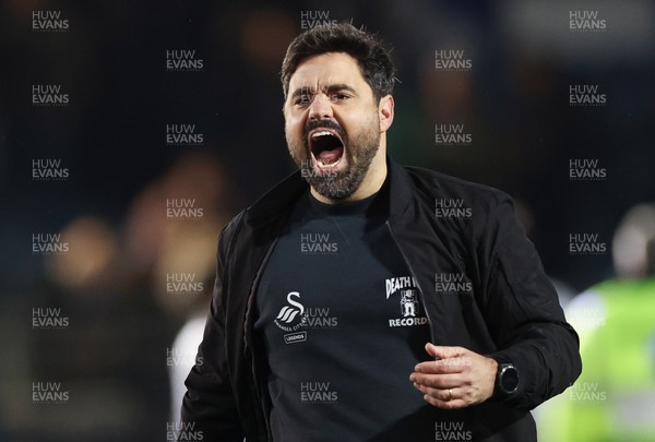 100326 - Portsmouth v Swansea City, EFL Sky Bet Championship - Swansea City head coach Vitor Matos celebrates at the end of the match