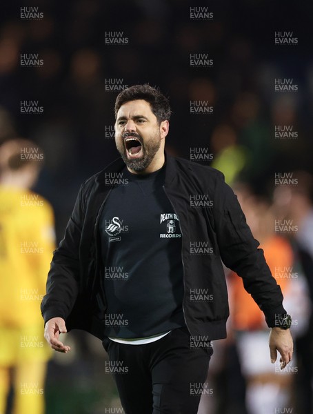 100326 - Portsmouth v Swansea City, EFL Sky Bet Championship - Swansea City head coach Vitor Matos celebrates at the end of the match