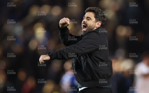 100326 - Portsmouth v Swansea City, EFL Sky Bet Championship - Swansea City head coach Vitor Matos celebrates at the end of the match