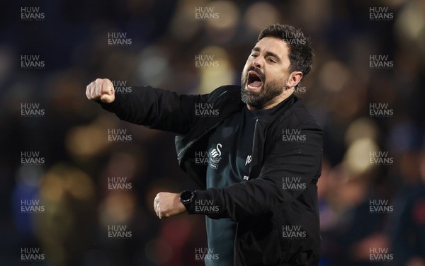 100326 - Portsmouth v Swansea City, EFL Sky Bet Championship - Swansea City head coach Vitor Matos celebrates at the end of the match