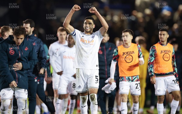 100326 - Portsmouth v Swansea City, EFL Sky Bet Championship - Ben Cabango of Swansea City celebrates at the end of the match
