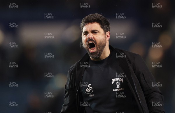 100326 - Portsmouth v Swansea City, EFL Sky Bet Championship - Swansea City head coach Vitor Matos celebrates at the end of the match