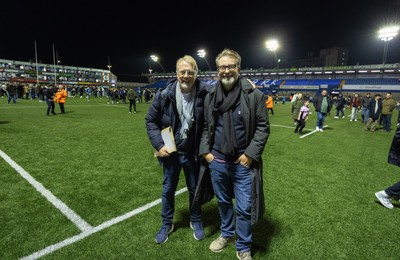 111025 - Potential New Cardiff Rugby Investors - Potential new Cardiff Rugby Investors, Niels Fuul, left and Gareth West on the pitch at Cardiff Arms Park at the end of  Cardiff Rugby v Connacht Rugby