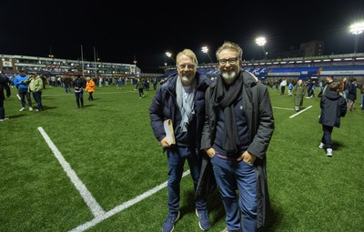 111025 - Potential New Cardiff Rugby Investors - Potential new Cardiff Rugby Investors, Niels Fuul, left and Gareth West on the pitch at Cardiff Arms Park at the end of  Cardiff Rugby v Connacht Rugby