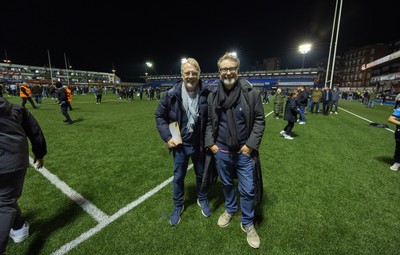 111025 - Potential New Cardiff Rugby Investors - Potential new Cardiff Rugby Investors, Niels Fuul, left and Gareth West on the pitch at Cardiff Arms Park at the end of  Cardiff Rugby v Connacht Rugby