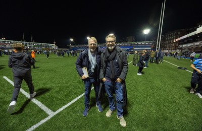 111025 - Potential New Cardiff Rugby Investors - Potential new Cardiff Rugby Investors, Niels Fuul, left and Gareth West on the pitch at Cardiff Arms Park at the end of  Cardiff Rugby v Connacht Rugby