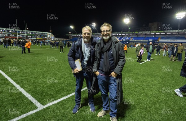 111025 - Potential New Cardiff Rugby Investors - Potential new Cardiff Rugby Investors, Niels Fuul, left and Gareth West on the pitch at Cardiff Arms Park at the end of  Cardiff Rugby v Connacht Rugby
