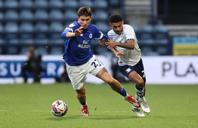 080425 - Preston North End v Cardiff City - Sky Bet Championship - Rubin Colwill of Cardiff and Kaine Kesler-Hayden of Preston North End