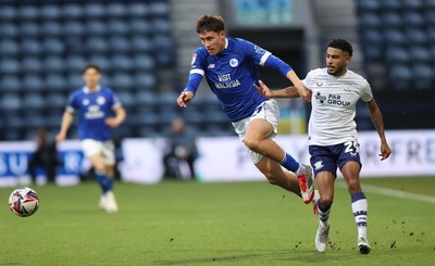 080425 - Preston North End v Cardiff City - Sky Bet Championship - Rubin Colwill of Cardiff and Kaine Kesler-Hayden of Preston North End