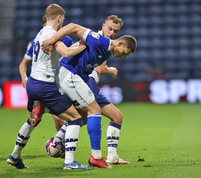 080425 - Preston North End v Cardiff City - Sky Bet Championship - Yousef Salech of Cardiff and Stefan Teitur Poroarson of Preston North End