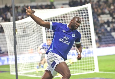 080425 - Preston North End v Cardiff City - Sky Bet Championship - Yakou Meite of Cardiff celebrates scoring the equaliser in the dying minutes of the game