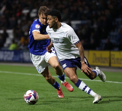 080425 - Preston North End v Cardiff City - Sky Bet Championship -Will Elves of Cardiff and Kaine Kesler-Hayden of Preston North End