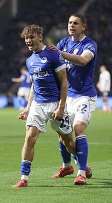 080425 - Preston North End v Cardiff City - Sky Bet Championship - Will AIves of Cardiff celebrates 1st goal with Yousef Saleh of Cardiff