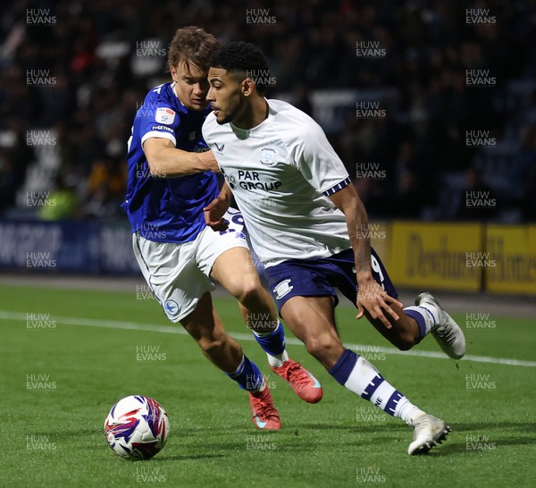 080425 - Preston North End v Cardiff City - Sky Bet Championship -Will Elves of Cardiff and Kaine Kesler-Hayden of Preston North End